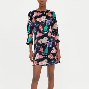 NWT ZARA Tiger Print Satin Artsy Dress SZ S